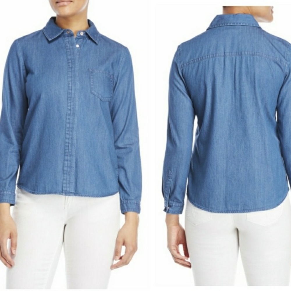 CECE Essential Button Down Denim Top Shirt XS